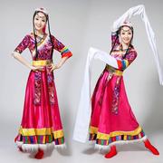 藏族舞蹈演出服装女成人水袖演出服长裙藏族，舞民族服装表演服饰