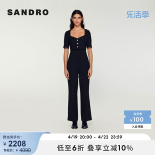 SANDROOutlet春秋女装方领水钻直筒假两件黑色连体裤SFPCO00246