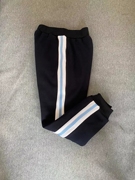 春秋男女同款运动裤子，拼接4厘米白边雾霾蓝条杠加绒运动裤