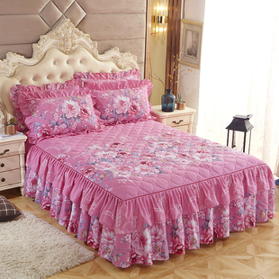 简约夹棉加厚床裙床罩单件防滑席梦思，保护套床套床盖1.8米2.0m床