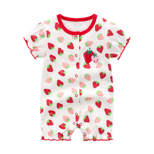 婴儿草莓造型连身衣纯棉夏季0-1岁女宝宝薄款短袖哈衣服(哈衣服)可爱爬服