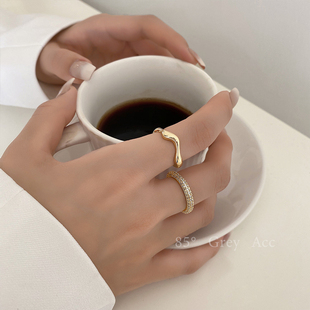 莫比乌斯时尚轻奢满钻两件套戒指，女ins轻奢小众，设计个性食指指环