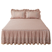 可拆洗床裙式床笠三件套纯色夹棉加厚二合一蕾丝边床罩1米8床围套