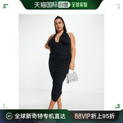 香港直邮潮奢curve女士，设计挂脖褶皱中长连衣裙，(黑色)