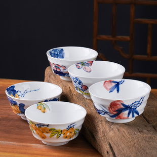 景德镇高温陶瓷碗米饭碗中式国风手绘竹节碗釉下彩青花瓷餐具面碗