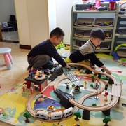 木头超长电动轨道车，儿童积木火车轨道玩具，男孩益智木制高铁模型