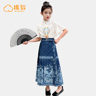 棉致童装女童马面裙套装夏季2024儿童新中式国风汉服女孩唐装
