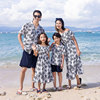 海边度假亲子装连衣裙母女装椰树，沙滩裙一家三口男童短袖衬衫套装