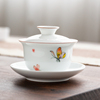 陶瓷白瓷手绘盖碗 耐热玻璃三才碗功夫茶具茶碗敬茶杯茶道泡茶器