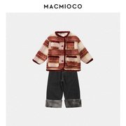 macmioco皮诺曹儿童男女宝洋气红色，格子小香风，呢大衣夹棉外套