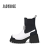 JadyRose黑白防水台高跟短靴女短筒弹力切尔西靴朋克圆环装饰
