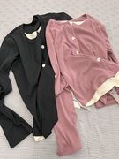 紫粉色系假两件针织衫女早春款长袖上衣设计感小众内搭打底衫