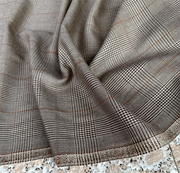 意大利进口棕米色桔线威尔士格纹精纺纯羊毛布料设计师西装面料