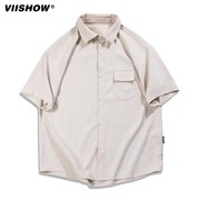 VIISHOW短袖衬衫男2024年夏季痞帅高级感细条纹衬衣潮牌情侣外套