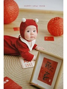 新年百天周岁拍照道具，衣服红色主题婴儿，宝宝百日照百天100天服装