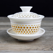 DWO2纯白色镂空茶具骨玉瓷茶盘茶海陶瓷圆形双层茶盘功夫