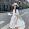 法式白色中袖连衣裙子女装春季2024小个子高级感气质夏季短裙