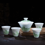 醴陵瓷器釉下彩手绘功夫，茶具套装盖碗茶杯家用泡，茶碗薄胎陶瓷盖杯