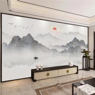 2022年中式禅意山水壁画电视背景墙纸客厅沙发影视墙壁纸墙布