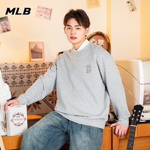 MLB 灰色复古老花卫衣男2024春季运动服宽松套头衫外套潮