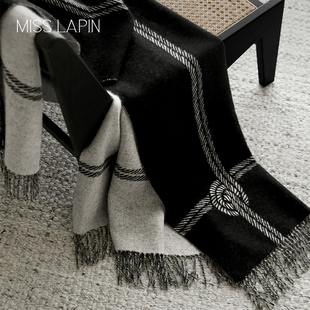 澜品高奢定制法式绳结，100%纯羊毛毯办公室黑白灰，午睡毯沙发毯