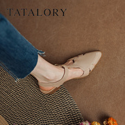 TATA LORY联名女鞋舒适低帮复古风T型绑带~粗跟罗马包头凉鞋