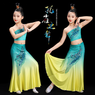 儿童傣族服装六一演出服西双版纳孔雀舞蹈服女孩民族舞鱼尾裙