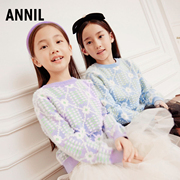 安奈儿童装女童圆领棉线衫，2023冬季女孩甜美提花，毛衣打底针织衫