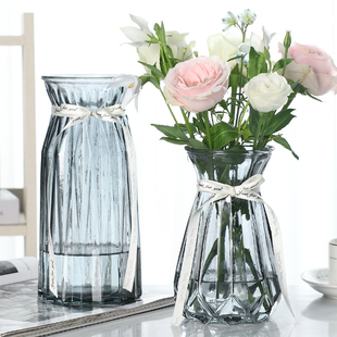 二件套大号简约玻璃花瓶透明彩色水培植物富贵竹干花插花摆件