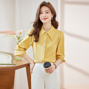 黄色女士衬衫2023长袖洋气雪纺设计感上衣秋冬季气质职业套装