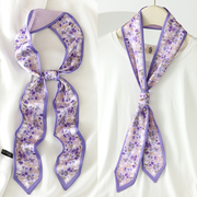 紫色碎花长条小丝巾女扎头编发带丝带飘带围脖子装饰腰带领带配饰