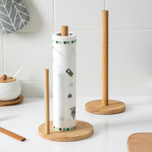 厨房纸巾架家用楠竹懒人，抹布实木支架创意，免打孔卷纸立式置物架子
