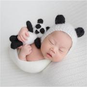 新生儿摄影服装宝宝拍照大熊猫，衣服毛线编织婴儿，熊猫道具套装