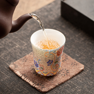 宫廷风纯银珐琅彩，主人杯品茗杯单杯茶杯喝茶个人，家用陶瓷茶具