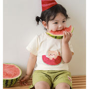 巴拉巴柆韩系女童西瓜系列t恤2024夏季可爱卡通绿色短裤宝宝