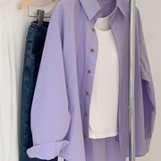 胖mm特大码300斤紫色，长袖衬衫女春秋设计感小众宽松防晒衬衣外套2