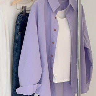 胖mm特大码300斤紫色，长袖衬衫女春秋设计感小众，宽松防晒衬衣外套2