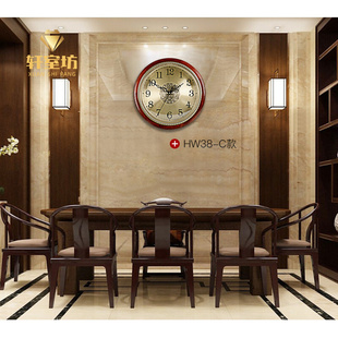 轩室欧式客厅纯铜挂钟卧室，金丝胡桃木静音，现代简约创意餐厅挂墙表