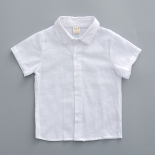 夏季儿童纯色短袖衬衫 韩版男童翻领打底衫白色衬衣黑色衬衫