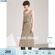 Basic House/百家好条纹吊带连衣裙女2024夏季无袖a字长裙