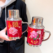 中式双喜陶瓷马克杯情侣，一对水杯结婚礼物，怀旧复古老式茶缸伴手礼
