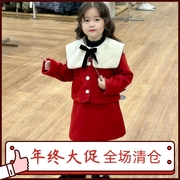 2023冬季童装 韩版童装 女童新年红大翻领呢子大衣 2件套大衣