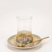 欧式出口土耳其特色金红色(金红色)耐高温茶杯玻璃咖啡杯套装咖啡杯碟勺子