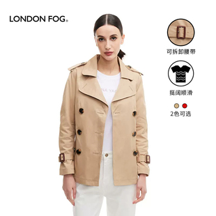 LondonFog伦敦雾春季短款风衣女士收腰英伦风双排扣大衣外套