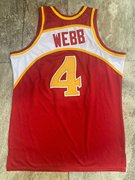 1986-87赛季老鹰队4号土豆，韦伯21威尔金斯球衣，复古密绣红色篮球服