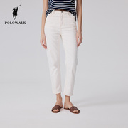 polowalk直筒牛仔裤女士2024春季白色高腰，老钱风明线长裤子