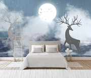 北欧电视背景墙壁纸手绘抽象麋鹿壁纸客厅卧室墙布简约卧室电视墙