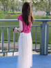 气质名媛高端套装裙女2023精致绝美玫红色短袖上衣两件套裙装