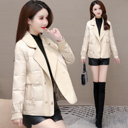 羽绒服短款女2023冬季时尚气质韩版保暖西装领小个子拼接外套