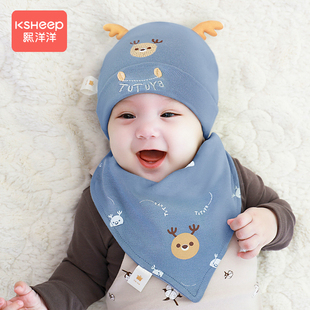 婴儿帽子秋冬季男女宝宝，护卤门帽棉布帽，0一3月新生儿纯棉无骨胎帽